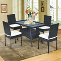 Costway 5Pcs Patio Rattan Dining Set Table W Glass Top Garden