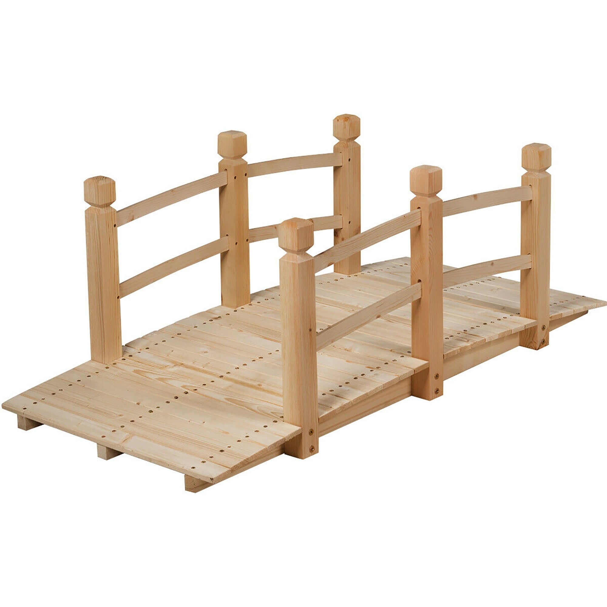 Costway 5 Wooden Garden Bridge Arc Stained Finish Footbridge Backyard