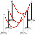 Costway 6Pcs Stanchion Posts Queue Pole Retractable 3 Velvet Ropes Crowd Control Barrier Sliver