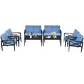 Costway 8Pcs Patio Furniture Set Aluminum Frame Cushioned Sofa Chair Black Blue