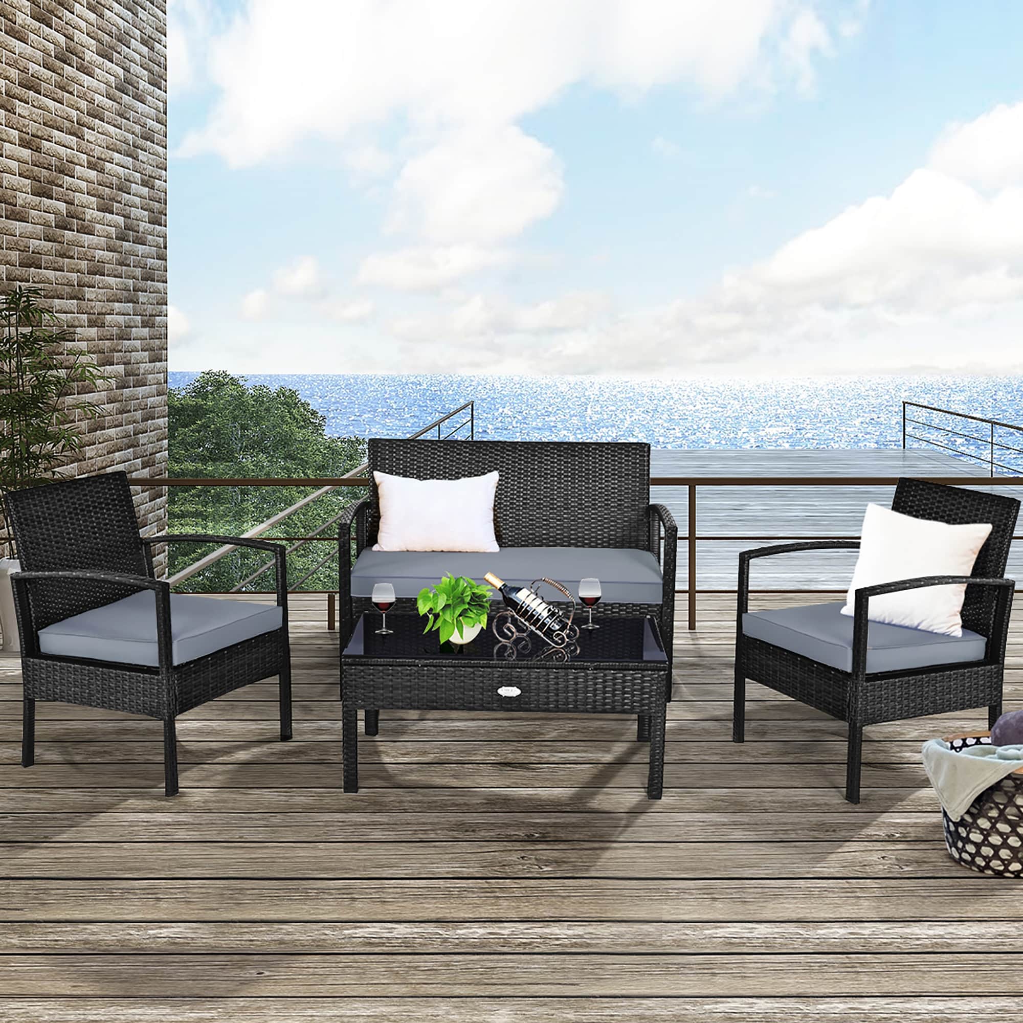 Costway 8Pcs Patio Rattan Furniture Set Garden Deck