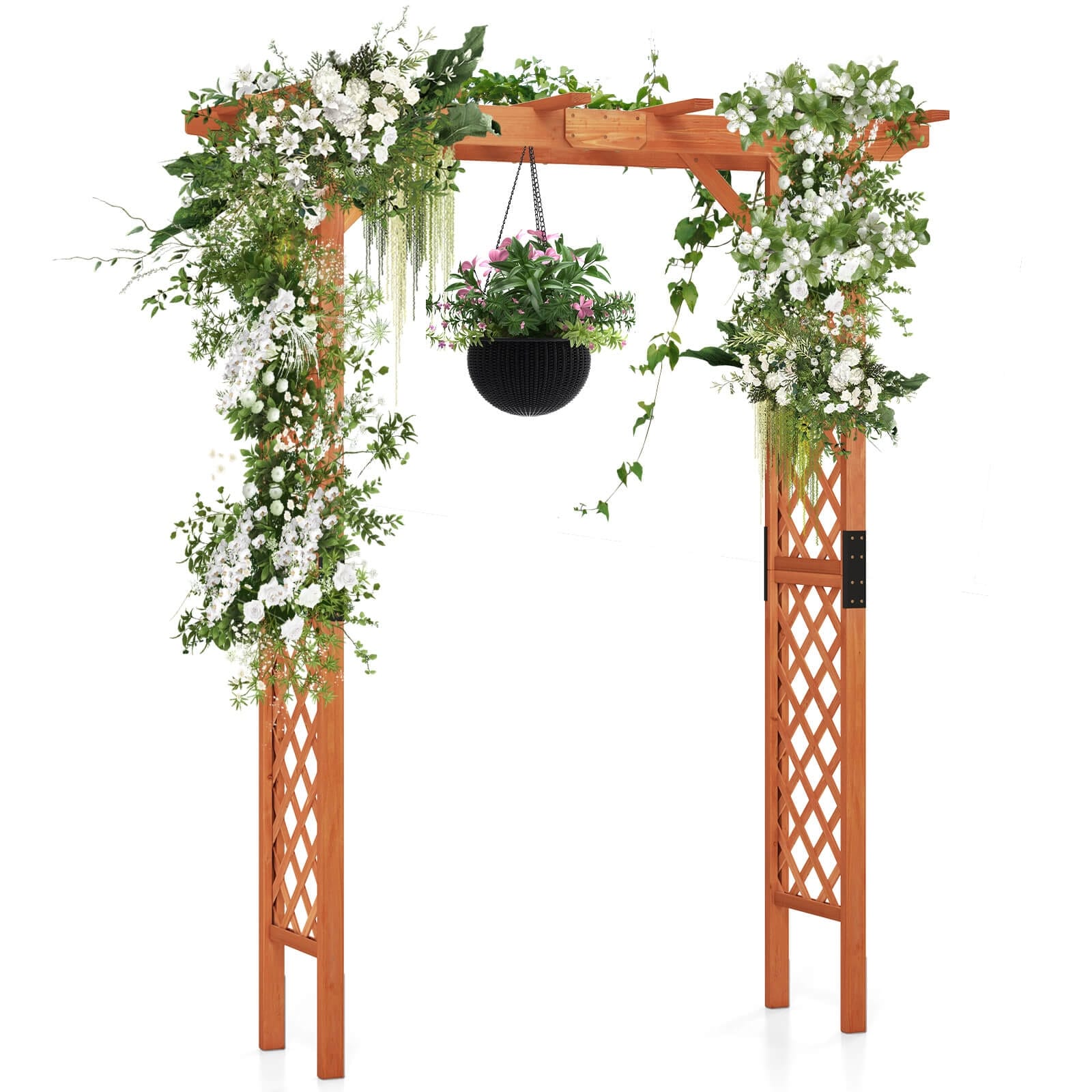 Costway Arbor Over 7Ft High Wooden Garden Arch Trellis Pergola Outdoor Patio Plant Yellow