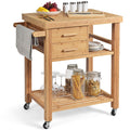 Costway Bamboo Kitchen Trolley Cart W Tower Rack Drawers