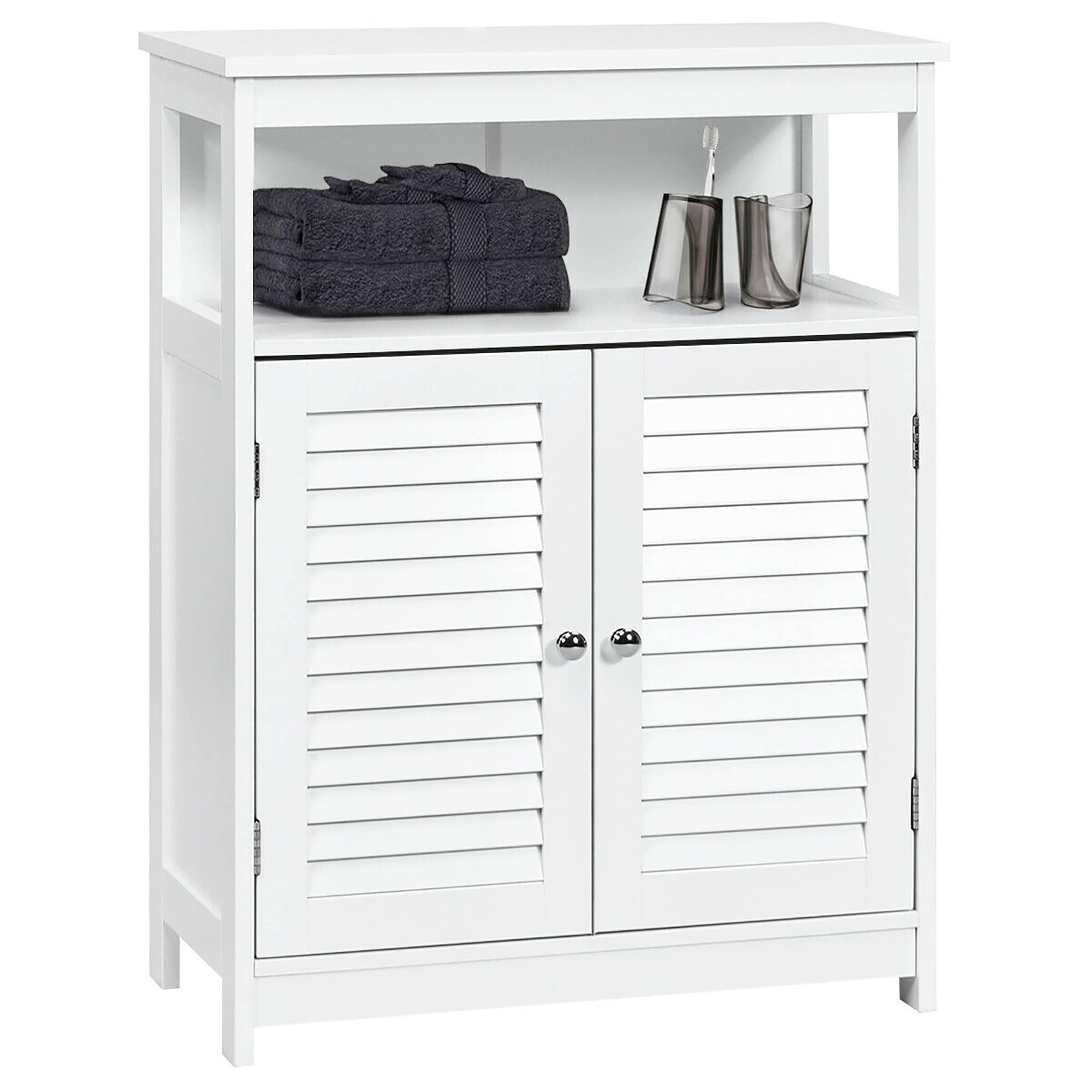 Costway Bathroom Wood Storage Cabinet W Double Shutter Door