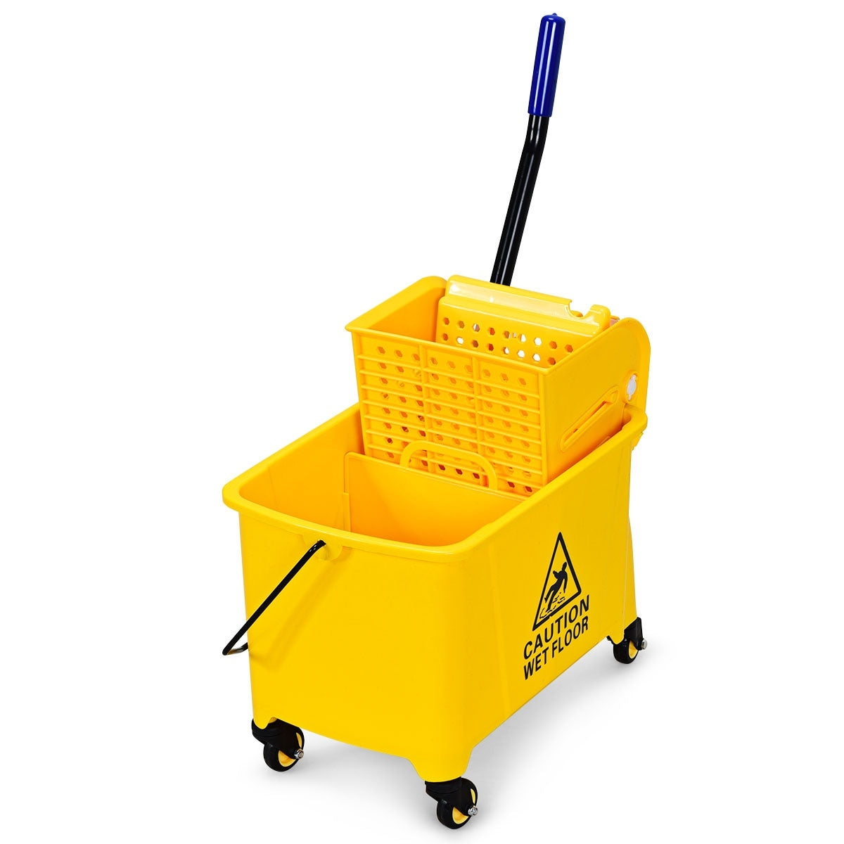 Costway Commercial Mop Bucket Side Press Wringer On Wheels 21 Quart Yellow W Panel Yellow Black