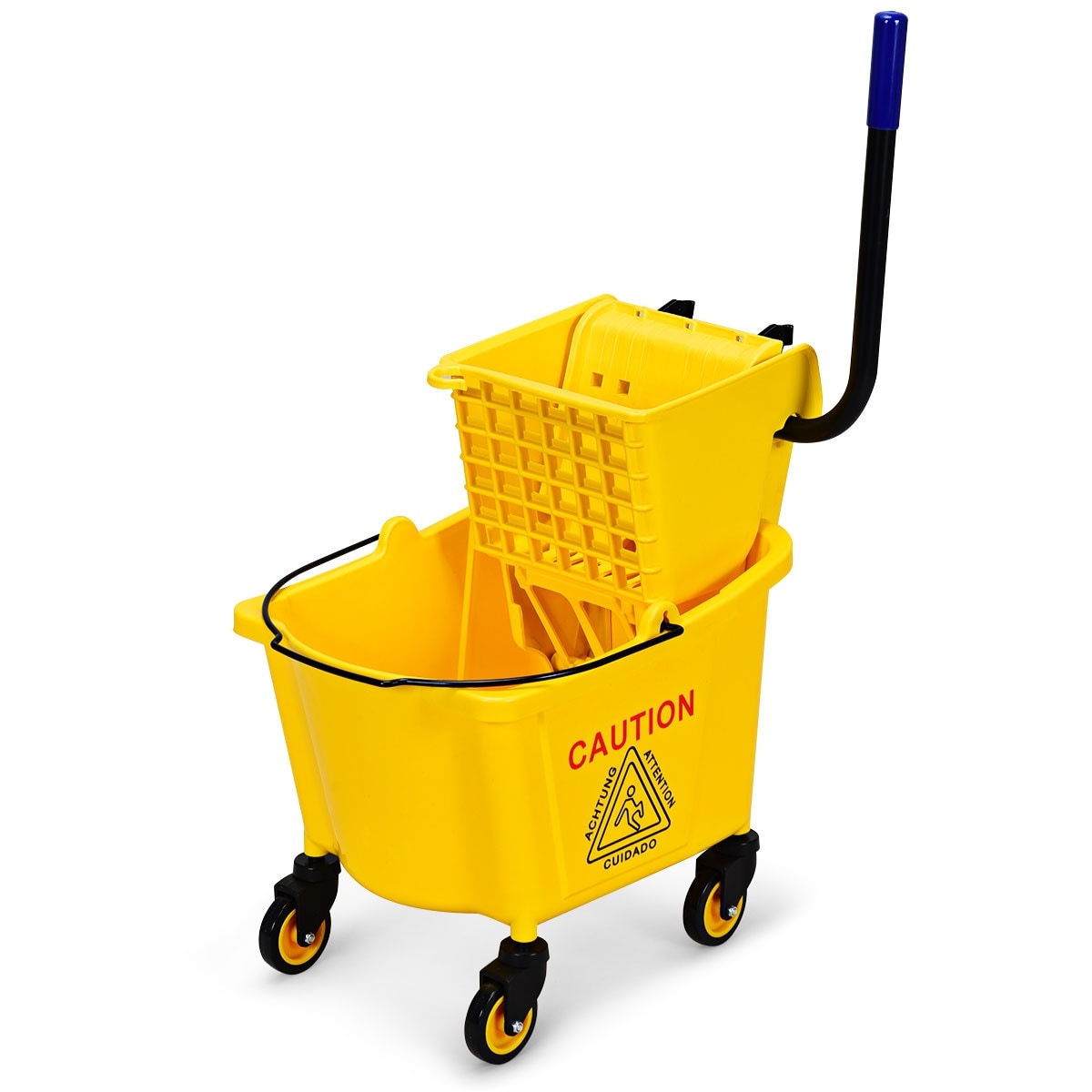 Costway Commercial Mop Bucket Side Press Wringer On Wheels Cleaning 26 Quart Yellow Yellow Black