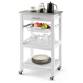 Costway Rolling Kitchen Trolley Cart Steel Top Removable Tray W Storage Basket Drawers White