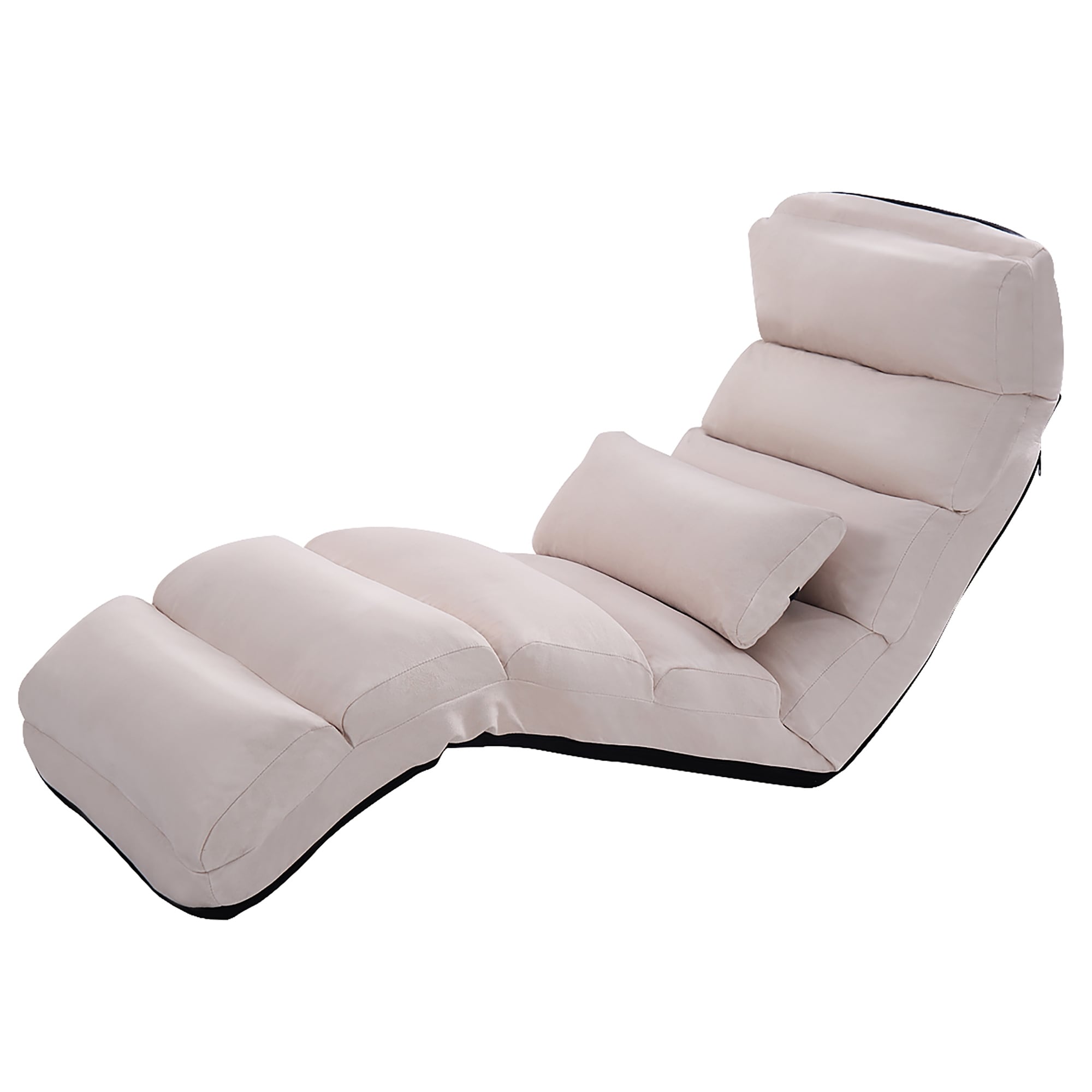 Costway Beige Folding Lazy Sofa Chair Stylish Sofa Couch Beds Lounge Chair W Pillow