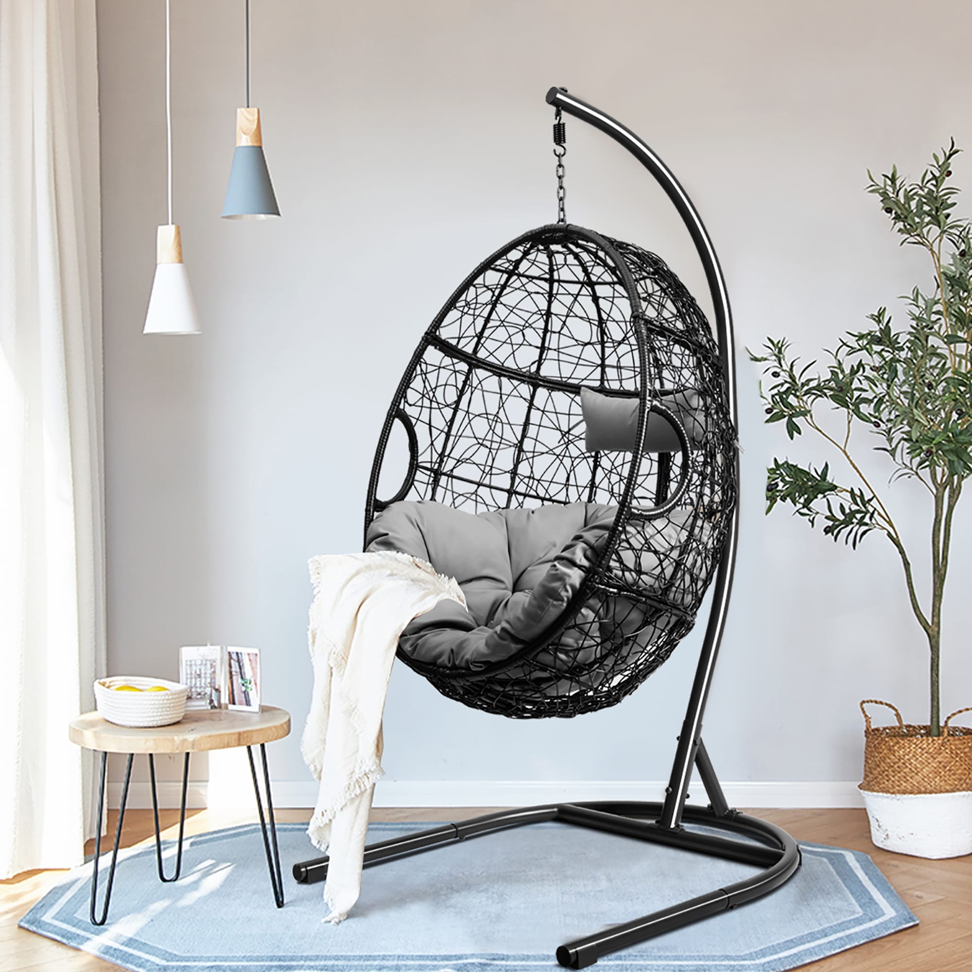 Costway Hammock Chair With Stand Hanging Cushioned Swing Egg Chair See Description
