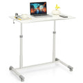 Costway Height Adjustable Computer Desk Sit Stand Rolling Notebook Table Stand Portable White