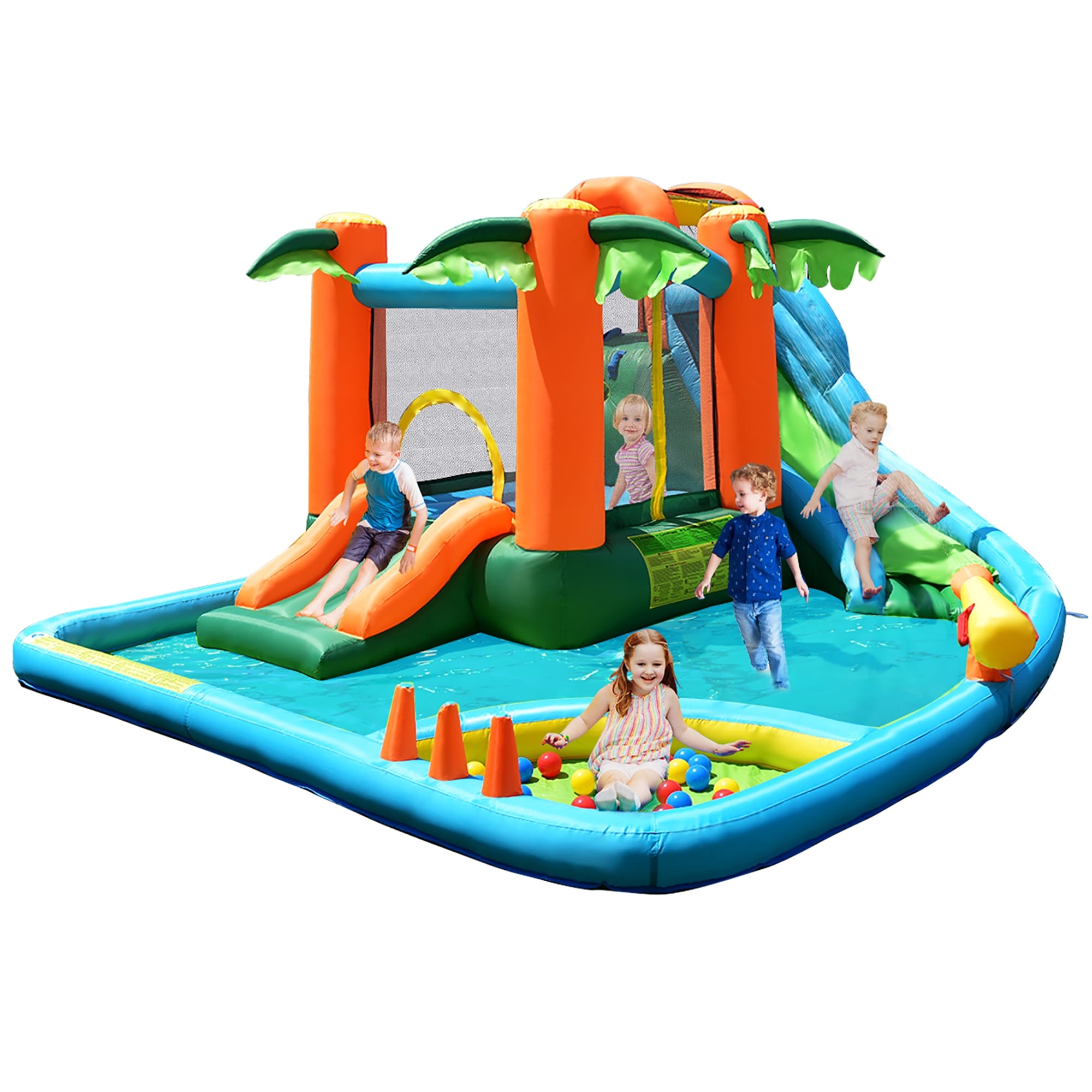 Costway Inflatable Bounce House Kids Water Splash Pool Dual Slide Jumping Castle W Bag As The Pictures Shows