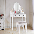 Costway Makeup Desk Vanity Dressing Table Set W Oval Mirror Stool 5 Storage Drawers White