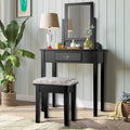 Costway Makeup Desk Vanity Dressing Table Set W Square Mirror Stool 1 Large Drawer Black