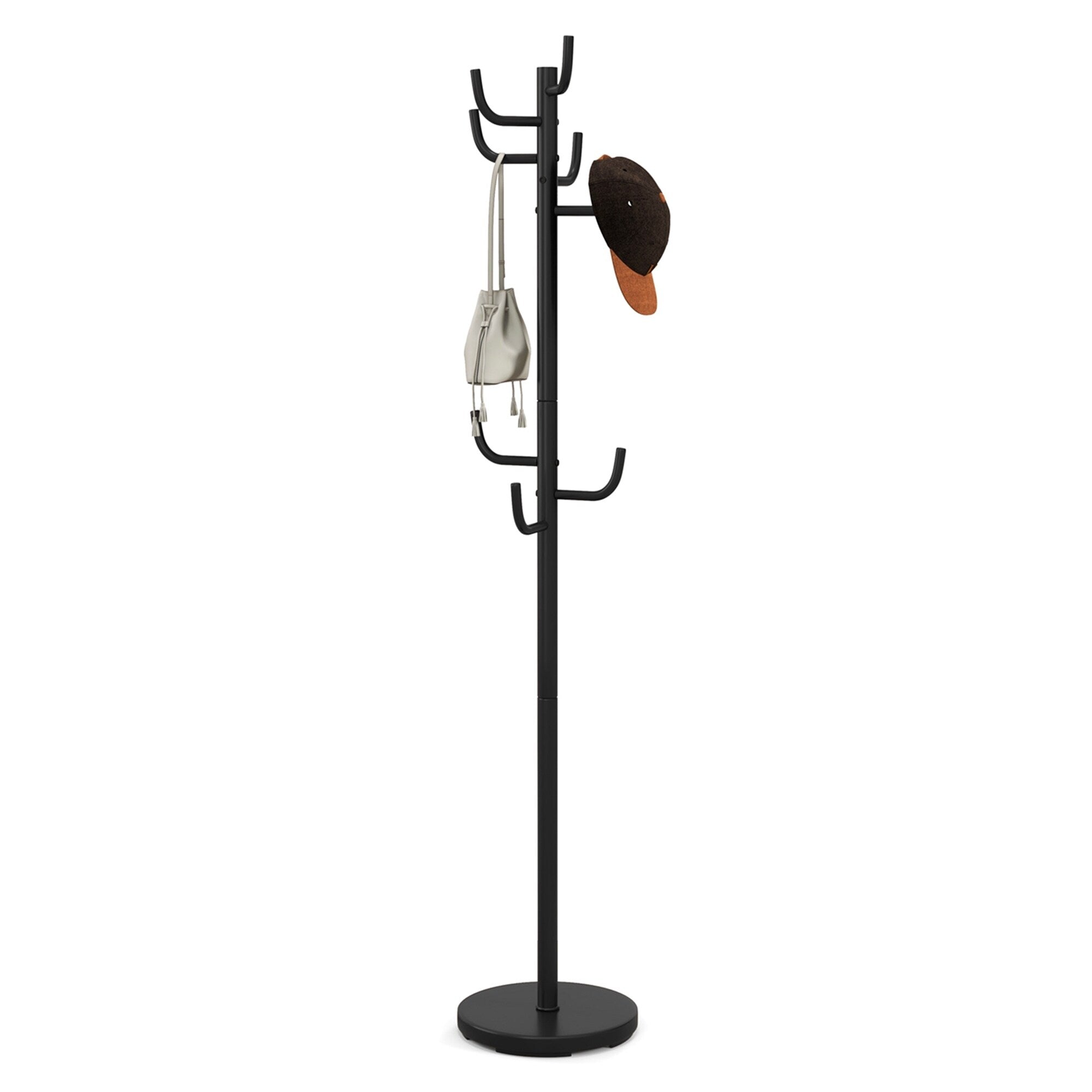 Costway Metal Coat Rack Hat Stand Tree Hanger Hall Umbrella Holder Hooks Black