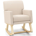Costway Mid Century Massage Rocking Chair Upholstered Armchair W Lumbar Support Beigegray