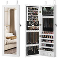 Costway Lockable Wall Mount Mirrored Jewelry Cabinet Organizer Armoire W Led Lights White