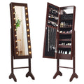 Costway Mirrored Jewelry Cabinet Organizer 18 Led Lights Brown