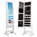 Costway Lockable Mirrored Jewelry Cabinet Armoire Mirror Organizer Storage Box W Stand White