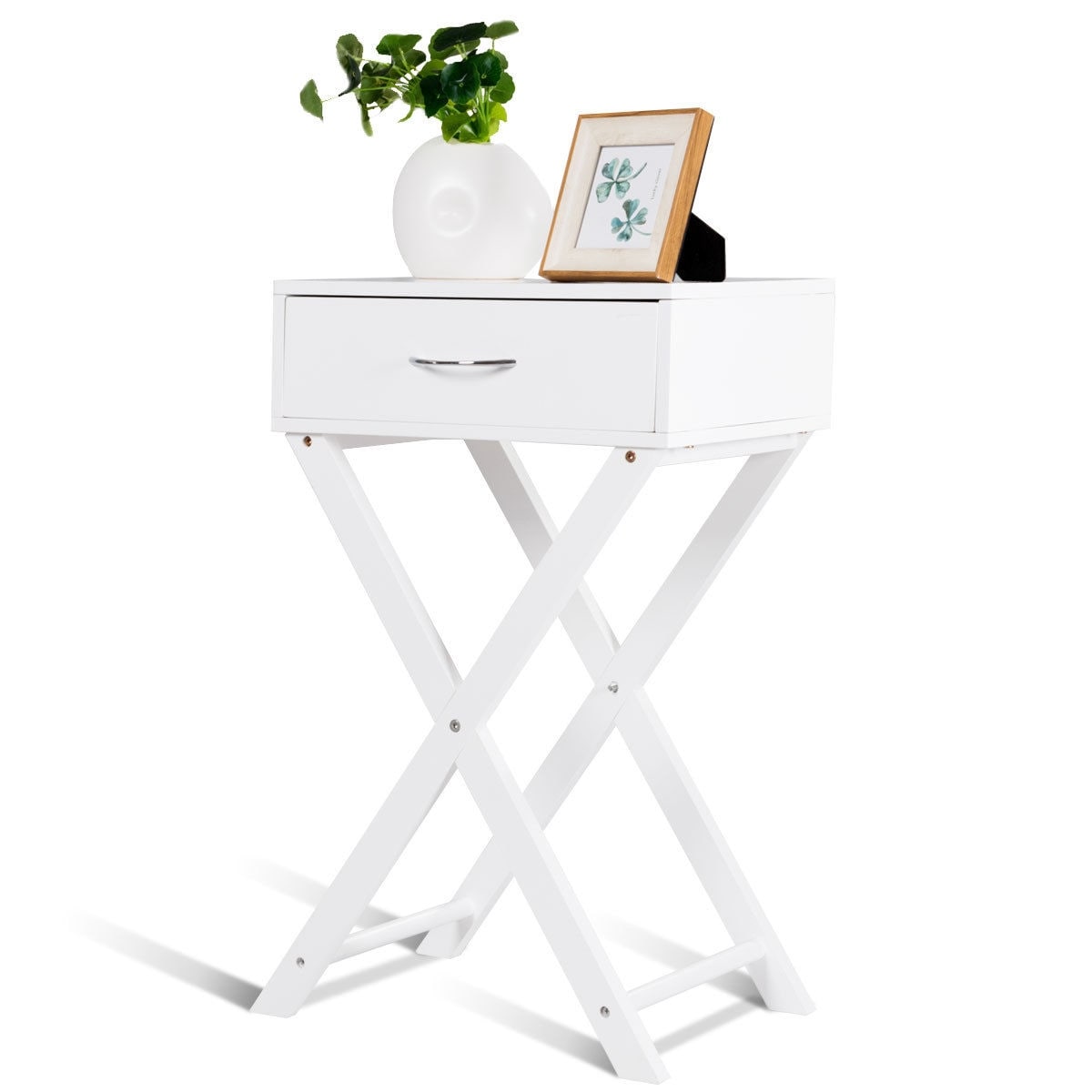 Costway Nightstand X Shape Drawer Accent Side End Table Modern Home Furniture White