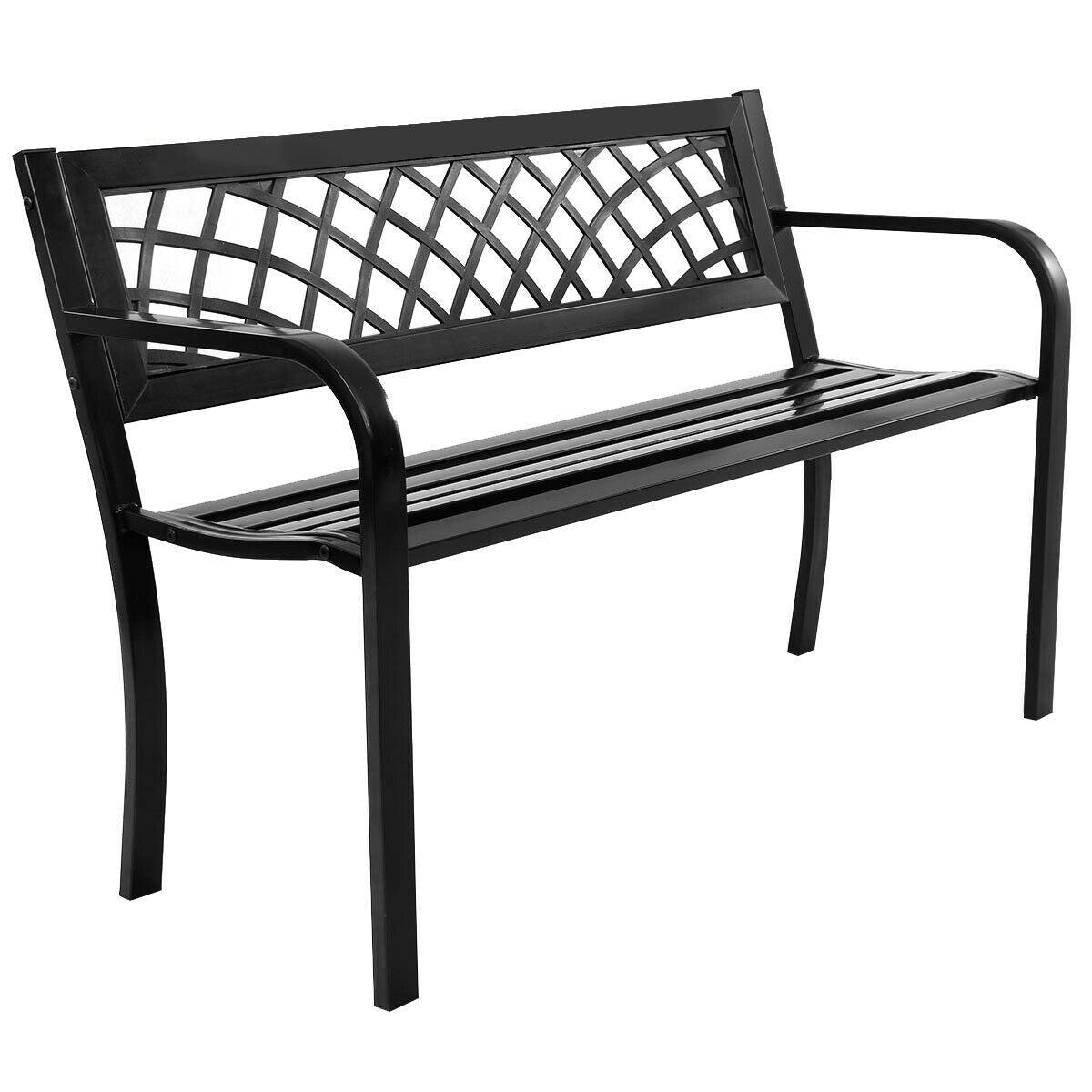 Costway Patio Park Garden Bench Porch Path Chair Outdoor Deck Steel Frame Black