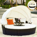 Costway Daybed Patio Sofa Furniture Round Retractable Canopy Wicker