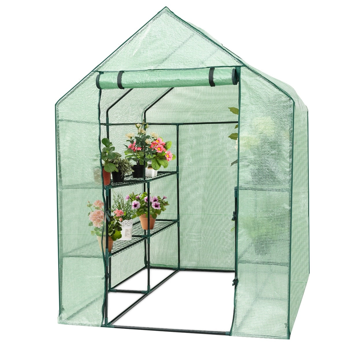 Costway Portable Mini Walk In Outdoor 2 Tier 8 Shelves Greenhouse Green