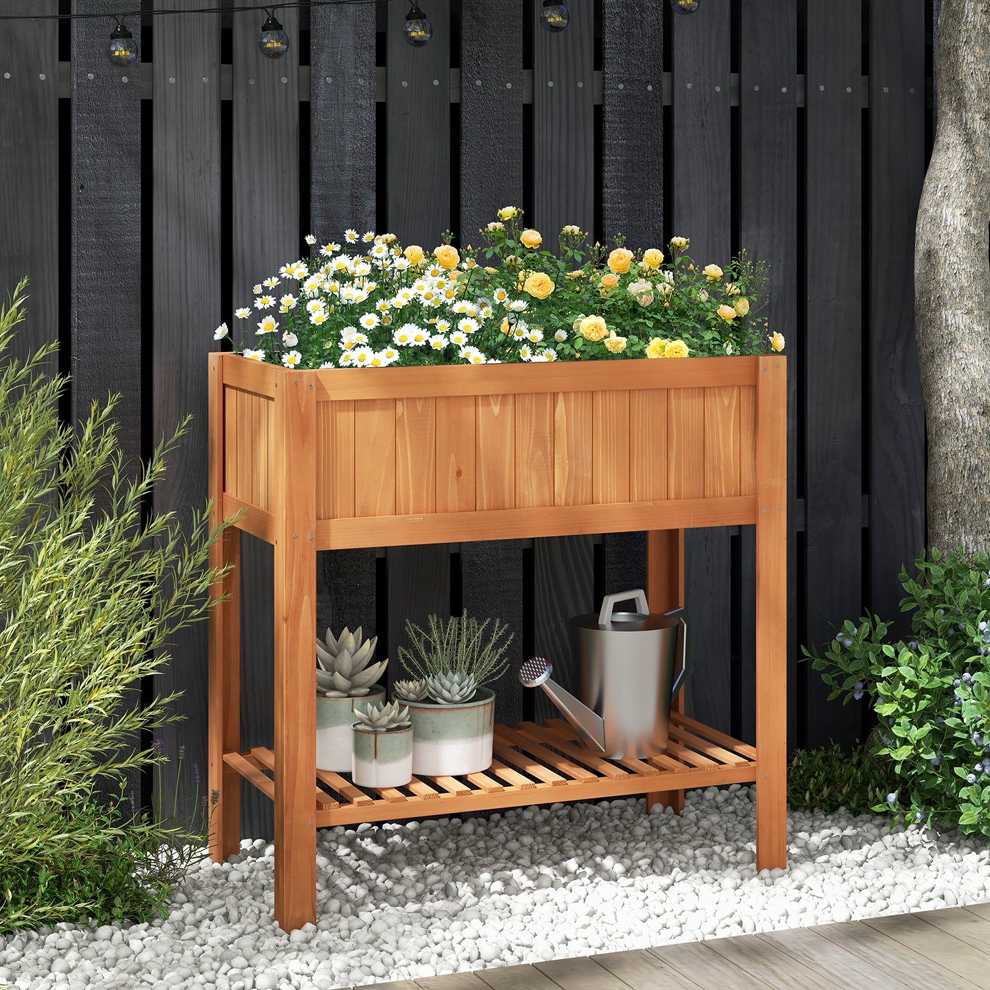 Raised Garden Bed Elevated Planter Box Shelf Standing Garden Herb Garden Wood Natural