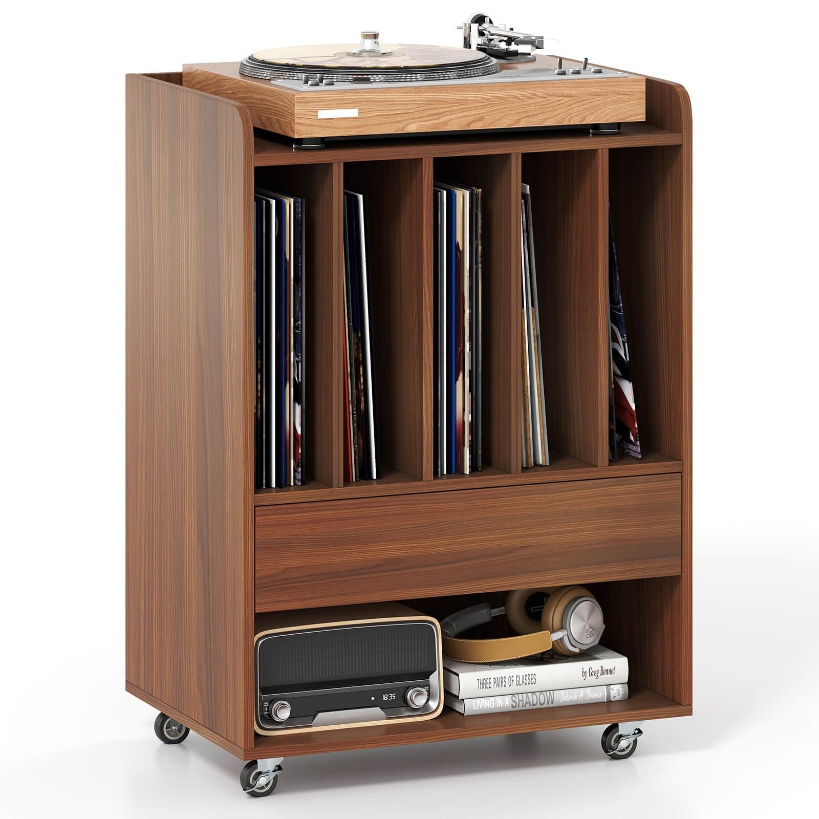 Costway Record Player Stand With Drawer Record Holder Lockable See Details
