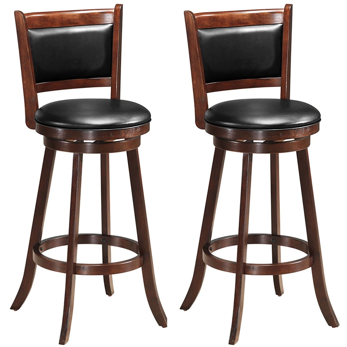 Costway Set Of 2 29 Swivel Bar Height Stool Wood Dining Chair Upholstered Seat Espresso Espresso Black
