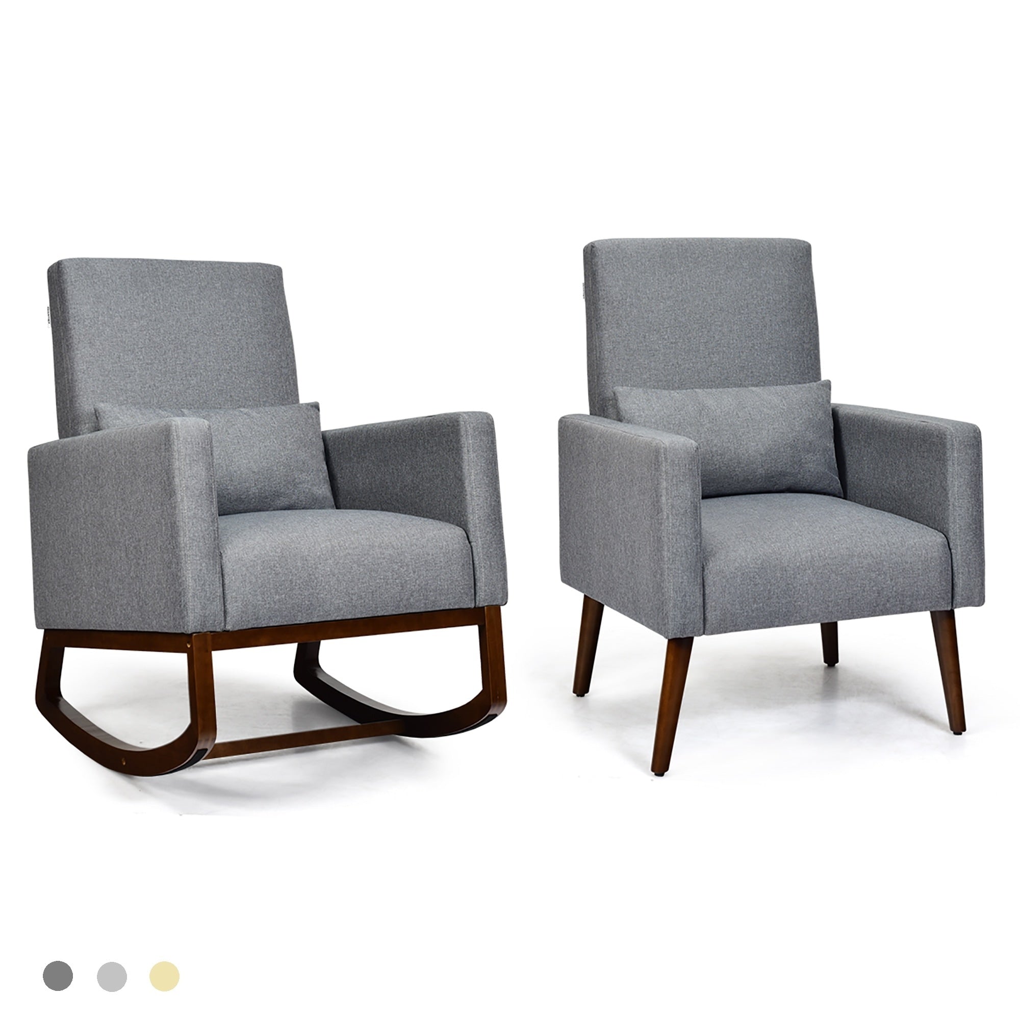Costway Set Of 2 Dual Use Upholstered Rocking Chair W Pillow Light
