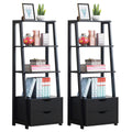 Costway Set Of 2 Ladder Shelf 4 Tier Bookshelf Bookcase Storage Leaning With 2 Drawers