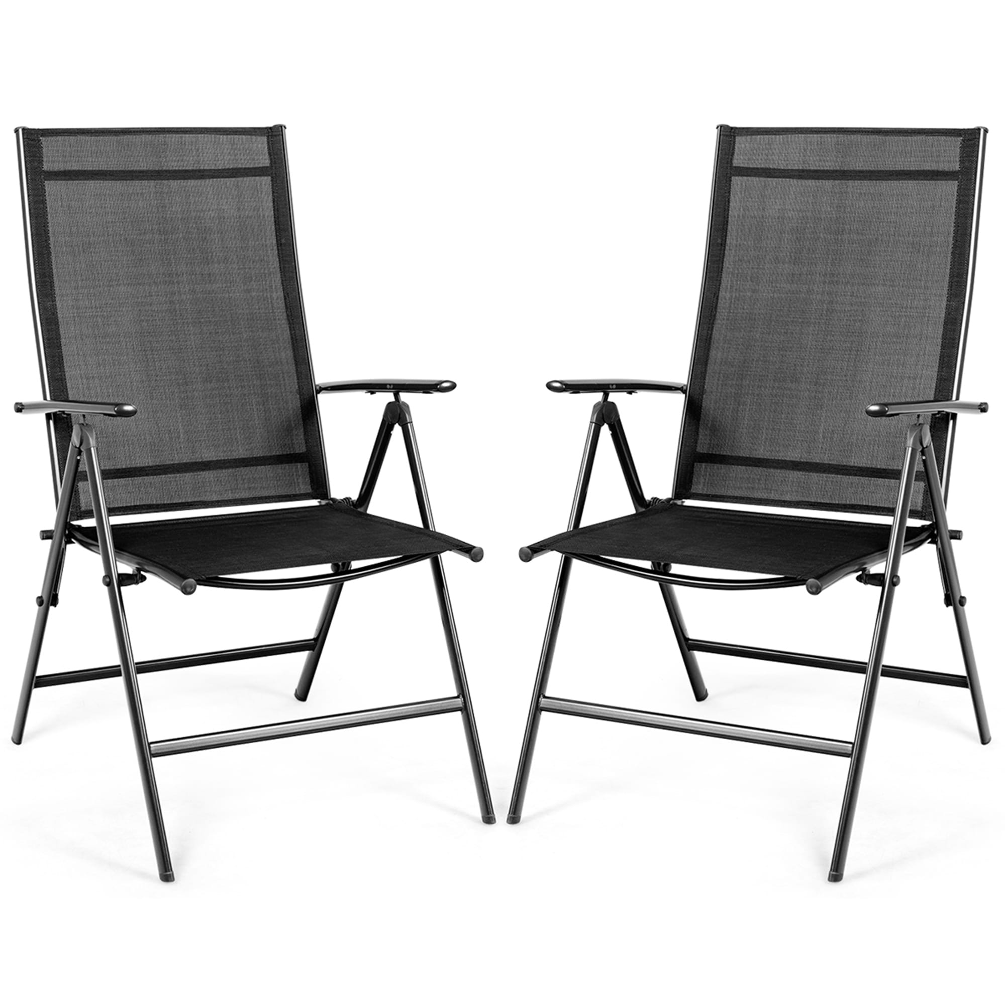 Costway Set Of 2 Patio Folding Chair Recliner Adjustable Black