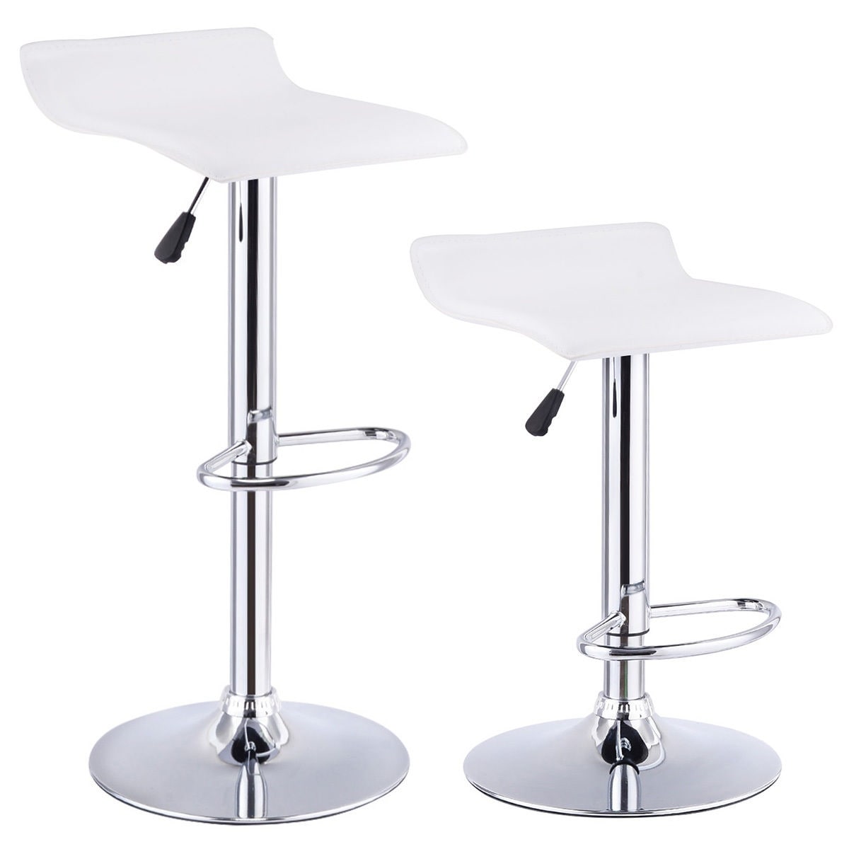 Costway Set Of 2 Swivel Bar Stool Adjustable Pu Leather Backless Dining Chair White