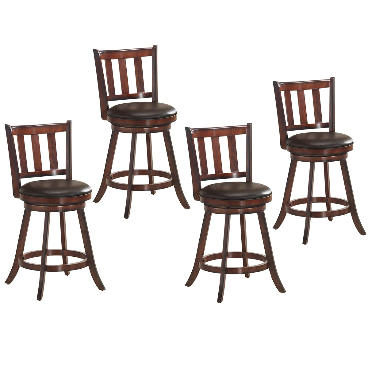 Costway Set Of 4 25 Swivel Bar Stool Leather Padded Dining Kitchen Pub Bistro Chair