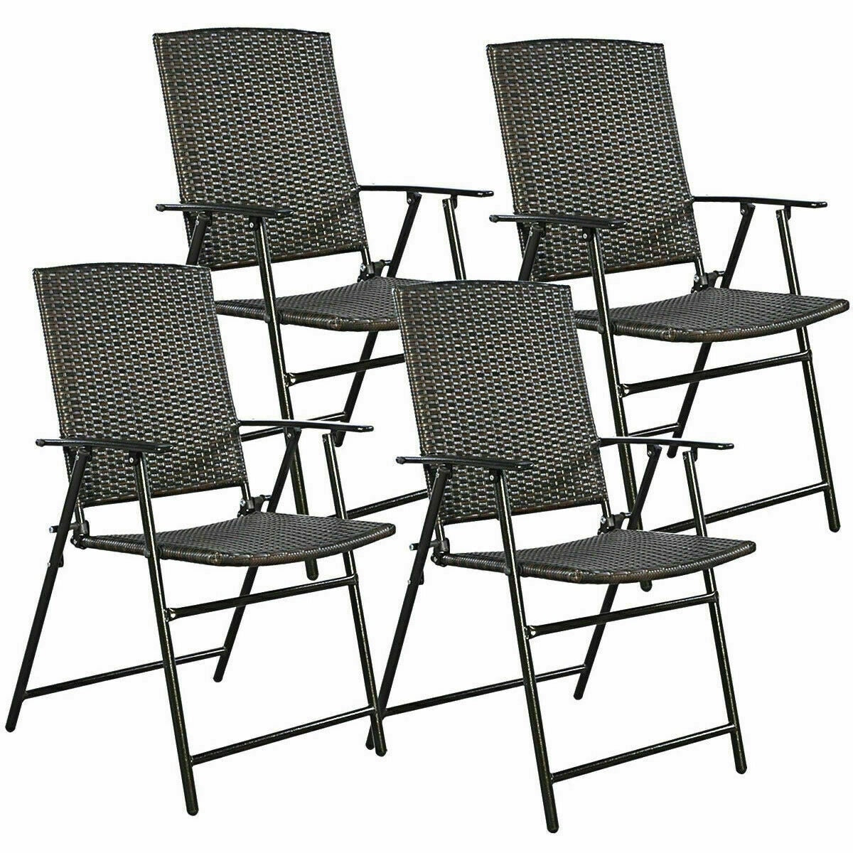 Costway Set Of 4 Folding Rattan Chair Outdoor Indoor Furniture Brown Set Of 4