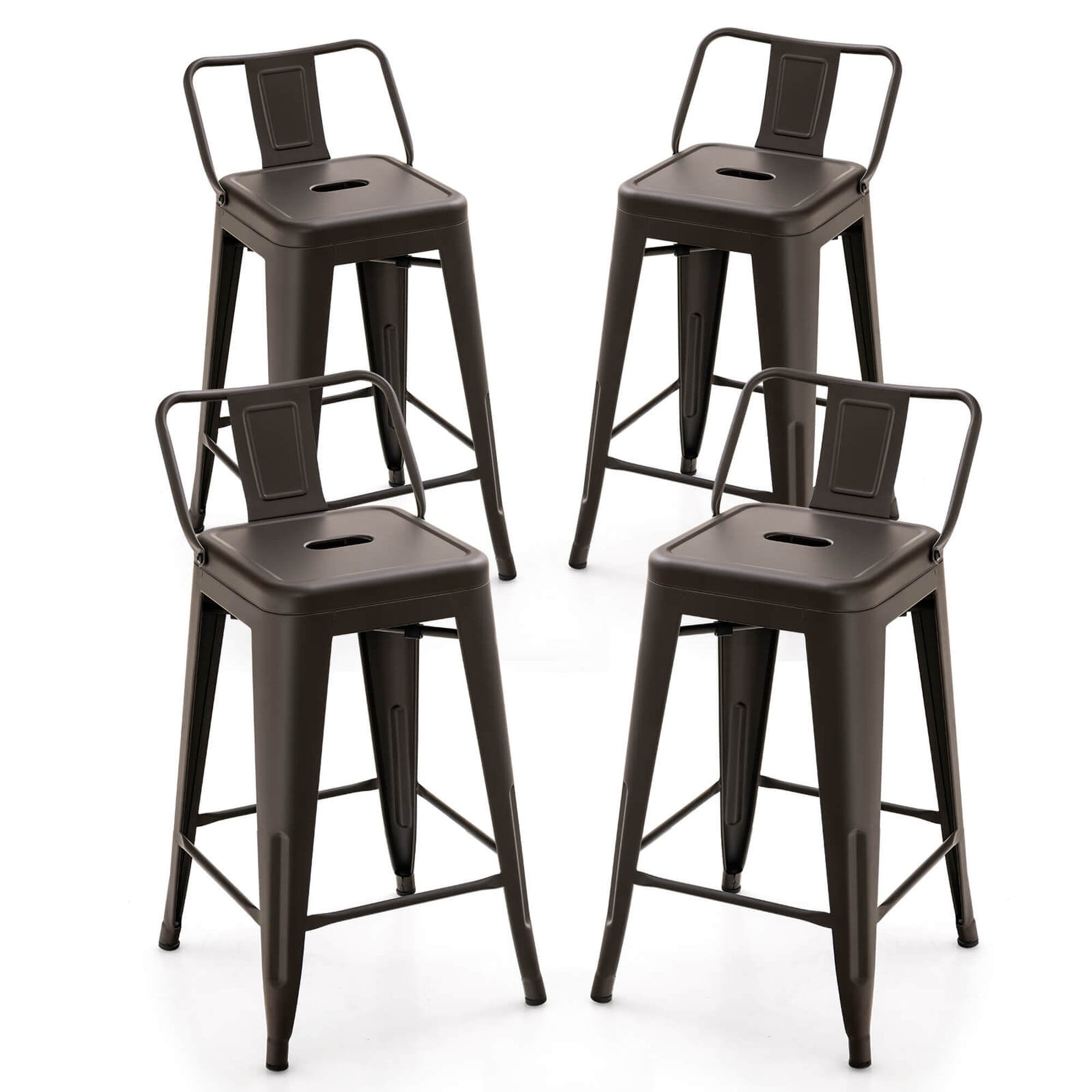 Costway Set Of 4 Low Back Metal Counter Stool 24 Seat Height Industrial Bar Stools Gunblack Black