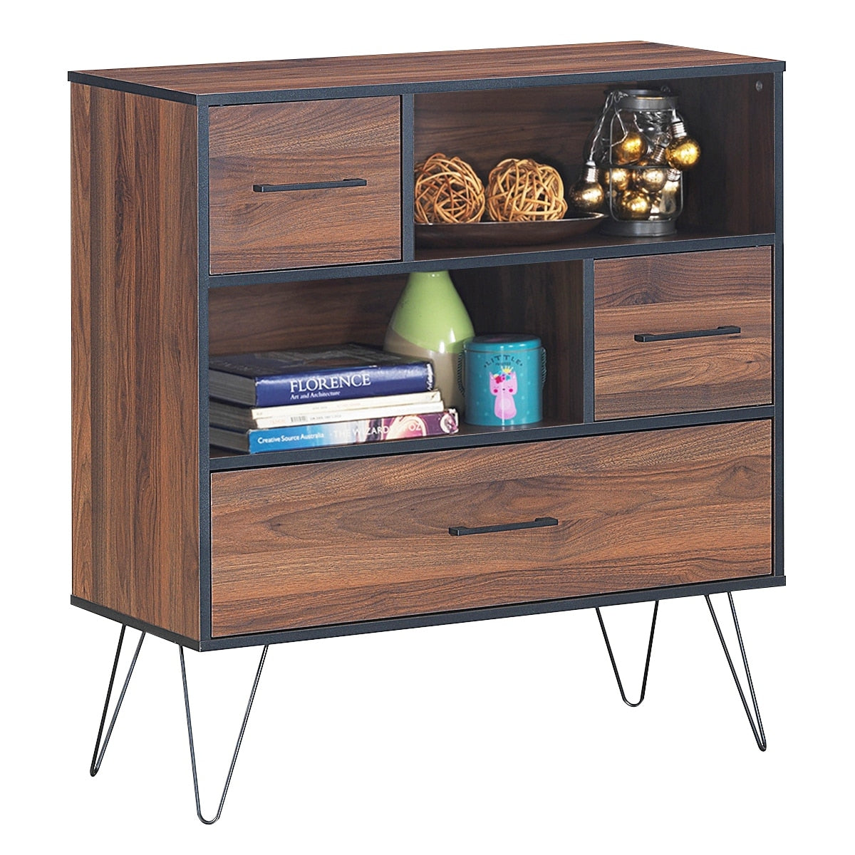 Costway Sideboard Storage Cabinet Multipurpose Display Unit W Metal Leg Drawers Walnut