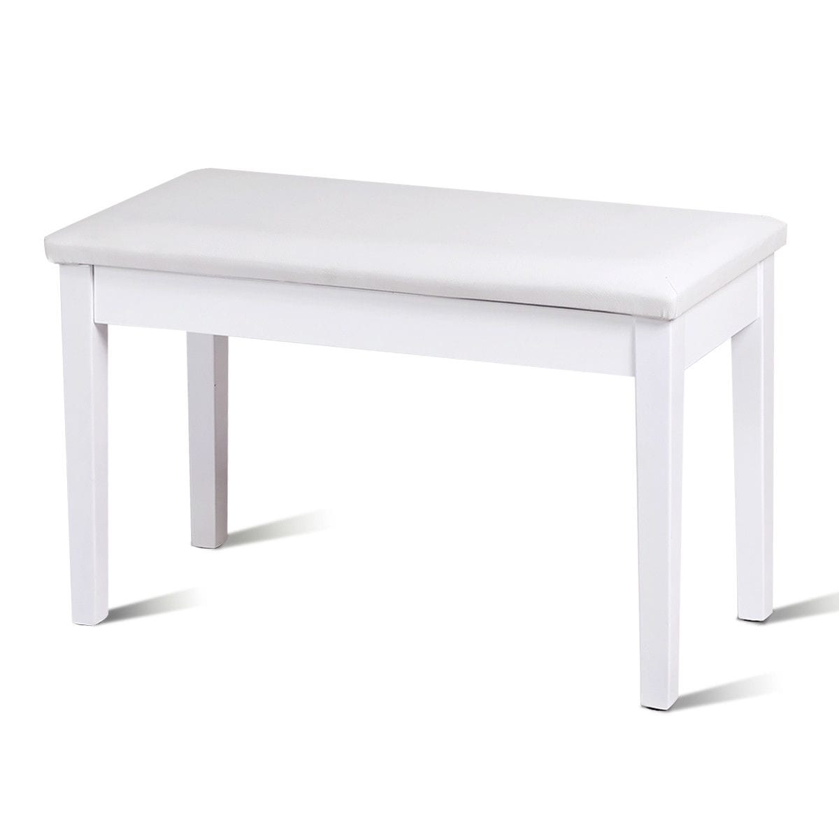 Costway Solid Wood Pu Leather Piano Bench Padded Double Duet Keyboard Seat Storage White