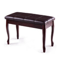 Costway Solid Wood Pu Leather Piano Bench Padded Double Duet Keyboard Seat Storage Brown