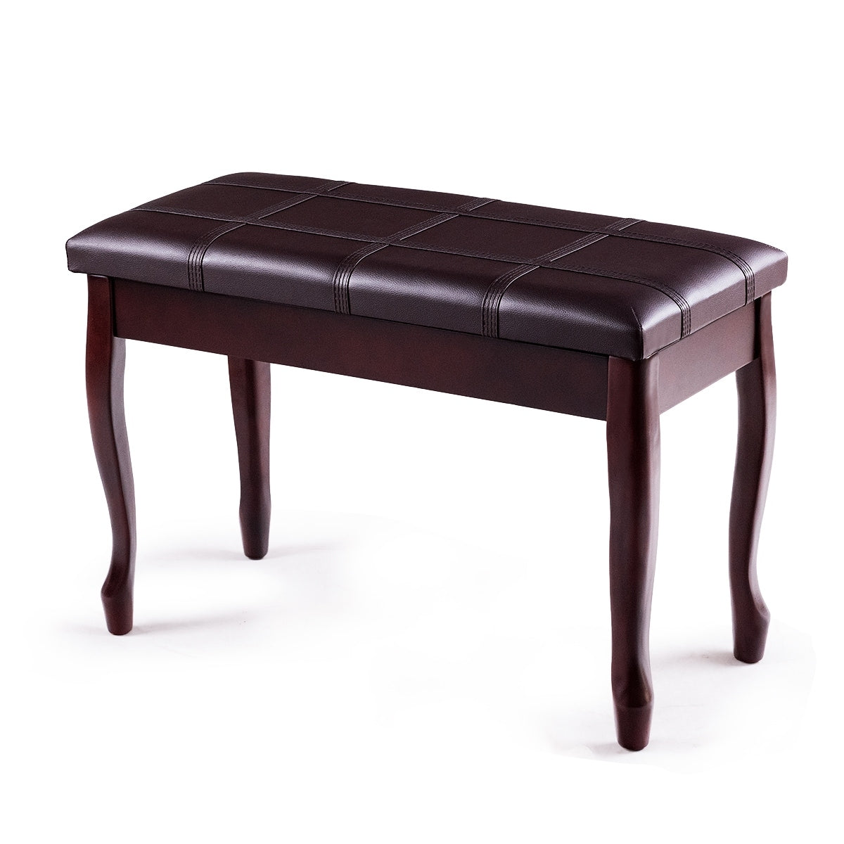 Costway Solid Wood Pu Leather Piano Bench Padded Double Duet Keyboard Seat Storage Brown