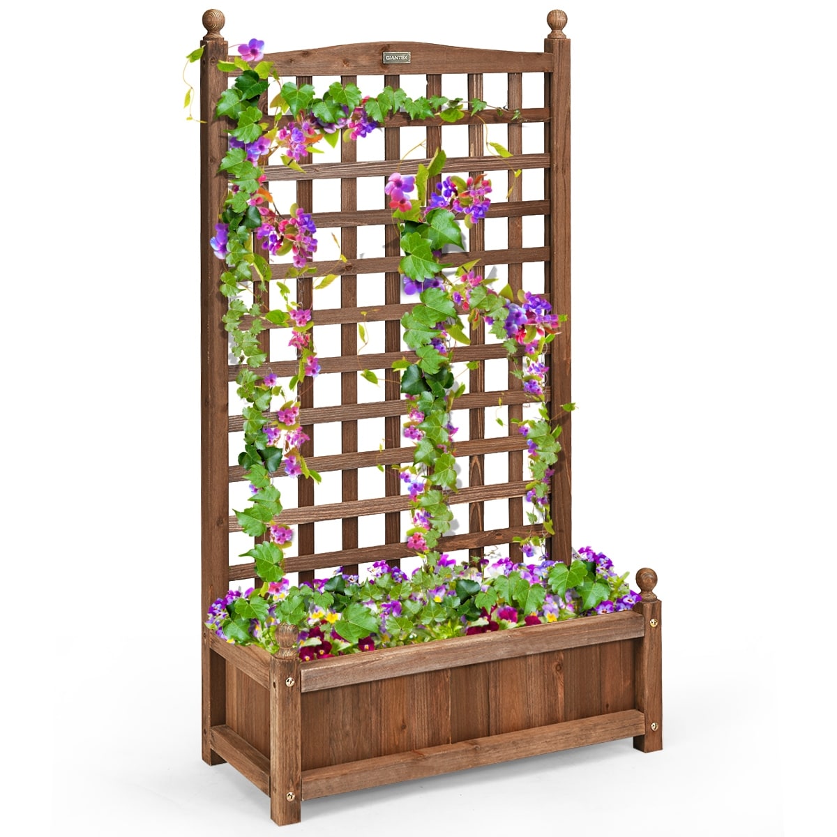 Costway Solid Wood Planter Box With Trellis Weather Resistant Outdoor 25X11X48 Dark Brown