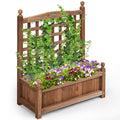 Costway Solid Wood Planter Box With Trellis Weather Resistant Outdoor 25X11X30 Dark Brown