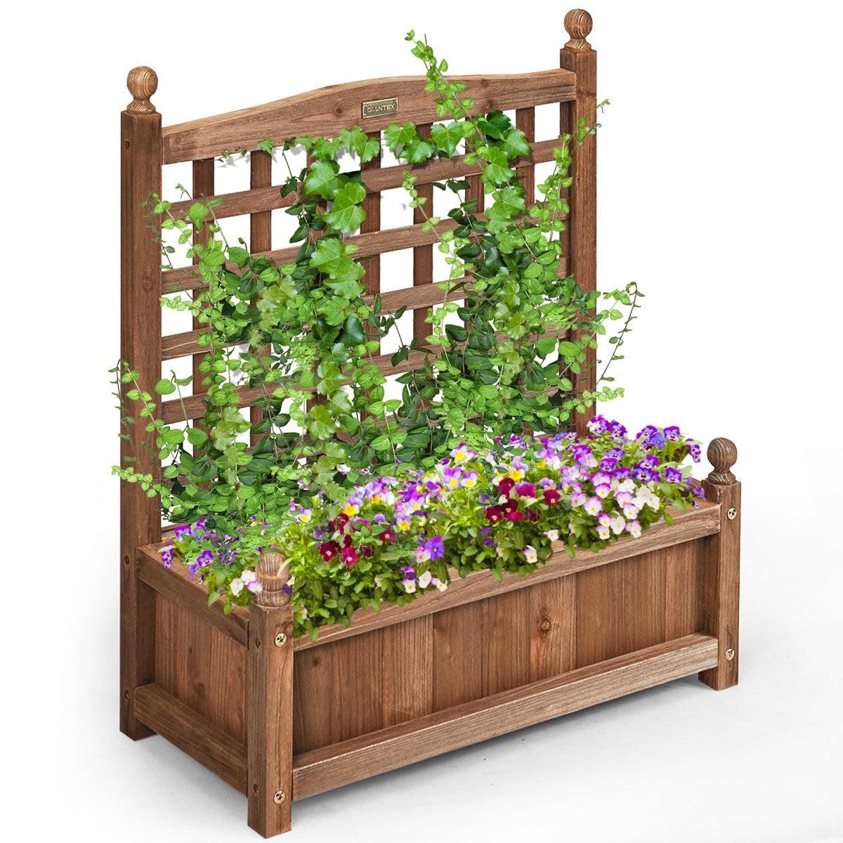 Costway Solid Wood Planter Box With Trellis Weather Resistant Outdoor 25X11X30 Dark Brown