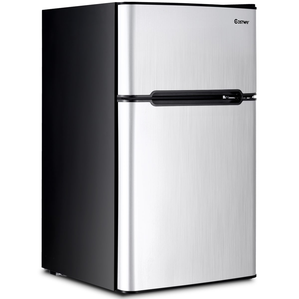 Costway Stainless Steel Refrigerator Small Freezer Cooler Fridge Compact 3.2 Cu Ft. Unit Gray