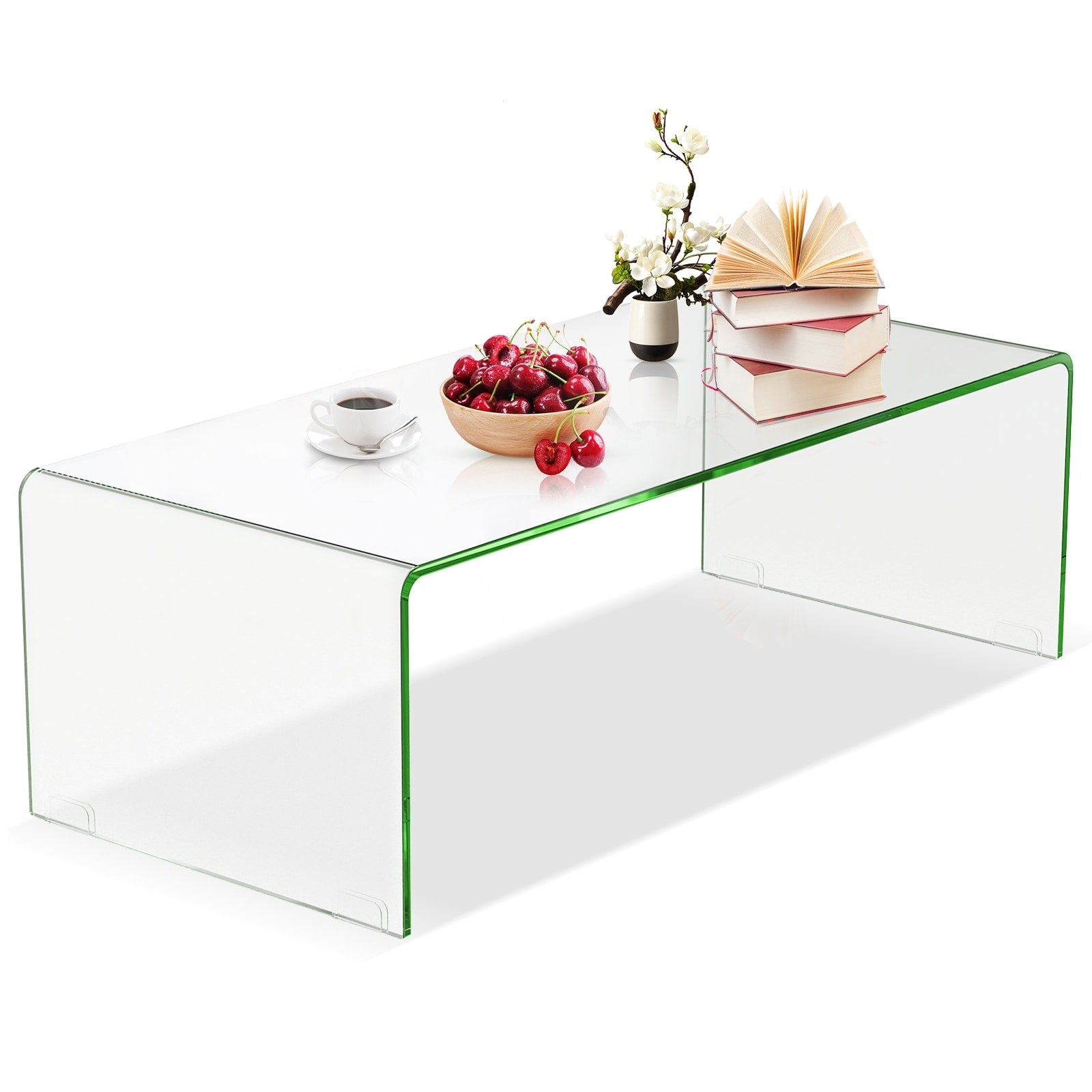Costway Tempered Glass Coffee Table Accent Cocktail Side Table Living Room Furniture Clear