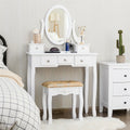 Costway Vanity Table Set Dressing Table Set W 5 Drawer Make Up Table And Stool Set Whiteblack