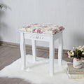 Costway White Vanity Wood Dressing Stool Padded Chair Makeup Bathroom W Rose Cushion