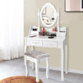 Costway Vanity Wood Makeup Dressing Table Stool Set Jewelry Desk W 4 Drawer Mirror White