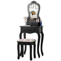 Costway Vanity Wood Makeup Dressing Table Stool Set Jewelry Desk Drawer Mirror Black White