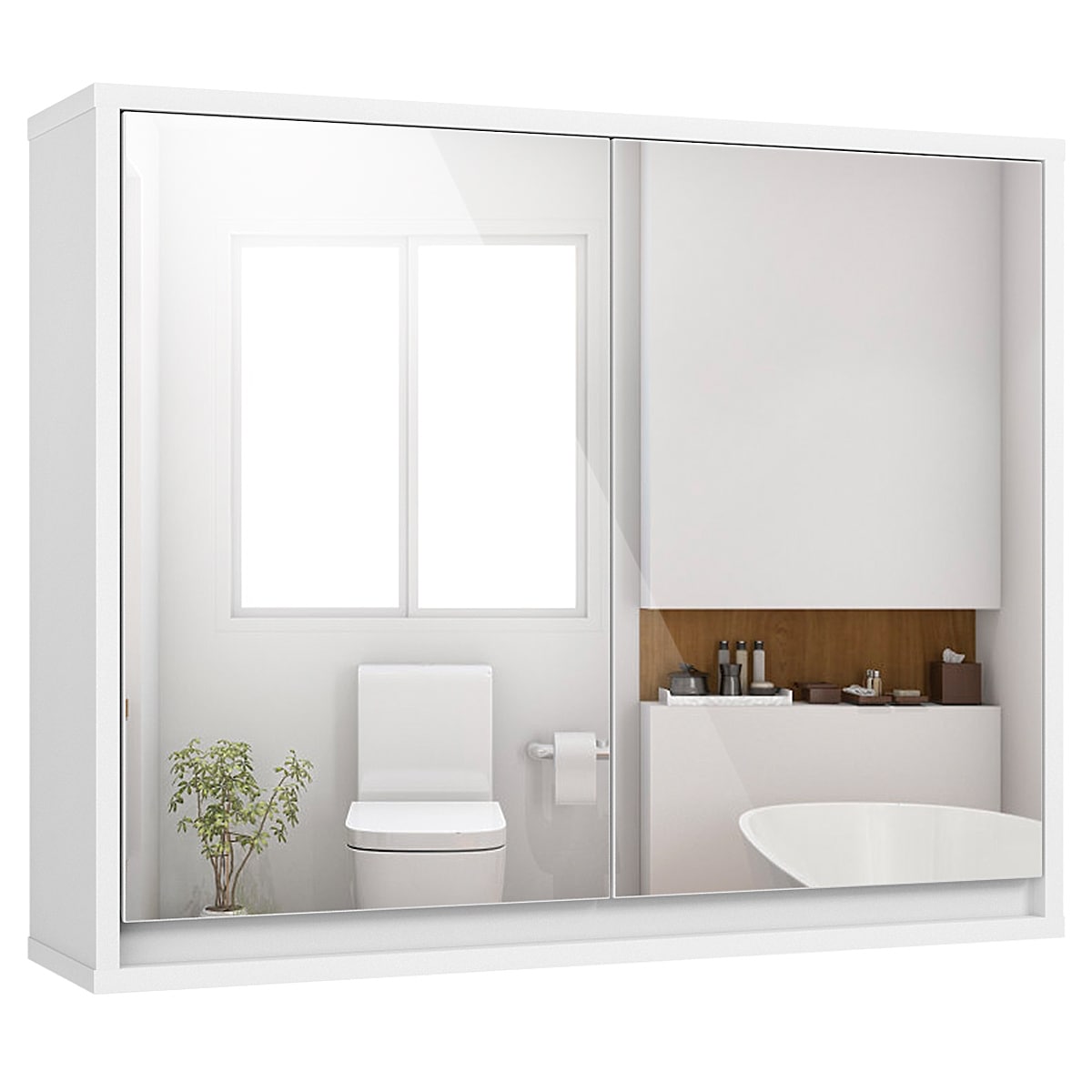 Costway Wall Mounted Bathroom Storage Cabinet Organizer Shelf W Double Mirror Door White